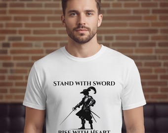 Stand With Sword silhouette T-Shirt | Rise With Heart, fantasy warrior tee