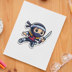 Ninja Adventure Kiss-Cut Stickers - Fun Decals for Kids, Laptop Stickers, Cartoon Ninja Art, Gift for Anime Lovers, Playful Decor