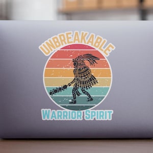 Stickers, Retro Sunset Aztec Warrior, Unbreakable Warrior Spirit, Decals, Laptop Stickers, Bumper Sticker