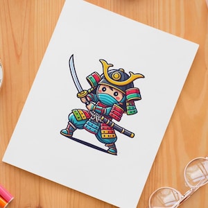 Naklejki Cute Samurai Kiss-Cut, zabawny wystrój dla miłośników anime, prezent dla dzieci i nastolatków, naklejka na laptopa, dekoracja dziennika, naklejka na butelkę z wodą
