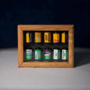 Wood Framed 35mm Fuji & Kodak Color Film Canisters, Recapture, Gift for Him or Her, Love of Photography, Love of Film Canister Art