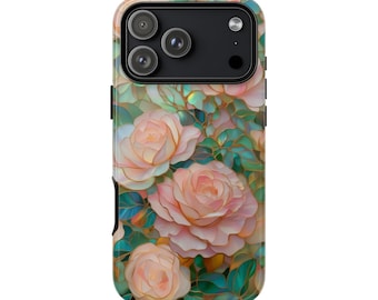 Telefoonhoesje met gebrandschilderd glas roos, elegant ontwerp voor bloemenliefhebbers voor iPhone 17 Pro Max 16 15 14 13 12 Galaxy S25 S24 S22 S23 Pixel 9 8