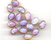 SALE 2 pcs 18x13mm Pink Fire Opal glass oval cab cabochon Vtg Czech Dragons Breath flatback DIY Pendant Necklace Bracelet Ring Pin Earrings