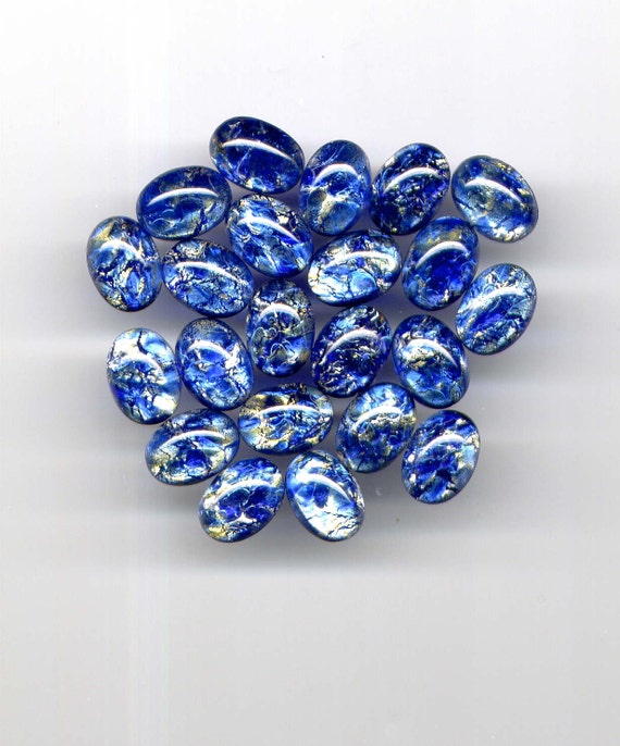 VINTAGE 25x18mm Sapphire Moonstone Style GLASS CABOCHONS Oval Qty 4 Flat Back