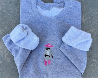 Raccoon Cowboy Embroidered Sweatshirt, Funny Sweater, Raccoon Lover