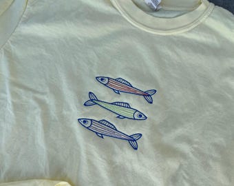 Embroidered Sardines Comfort Colors T-Shirt, Summer Fish Shirt
