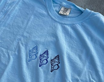 Seashells Embroidered Comfort Colors T-Shirt, Beachy Summer Tee