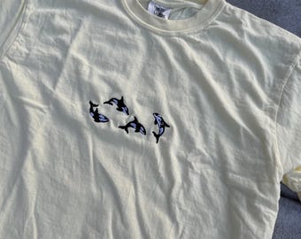 Killer Whale Embroidered Comfort Colors T-Shirt, Cute Whale Shirt, Sea Life T-Shirt, Ocean T-Shirt