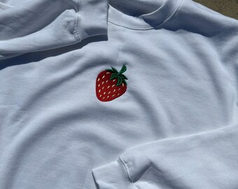 Strawberry Embroidered Sweatshirt, Minimalist Crewneck