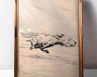 Scruffy Terrier Zoomies Print - Vintage Running Dog Sketch Wall Art