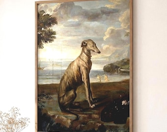 Vintage Greyhound Portrait Fine Art Print | Antique Dog Painting, Dog Lover Gift (Printed + Shipped)