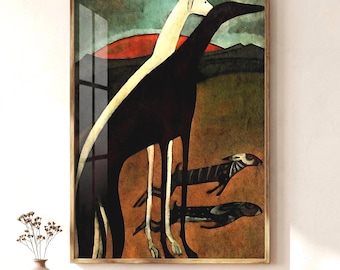 Vintage Greyhound Painting: Antique Dog Portrait Art Print