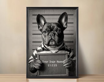 Personalized French Bulldog Mugshot Print: Vintage Pet Name Poster