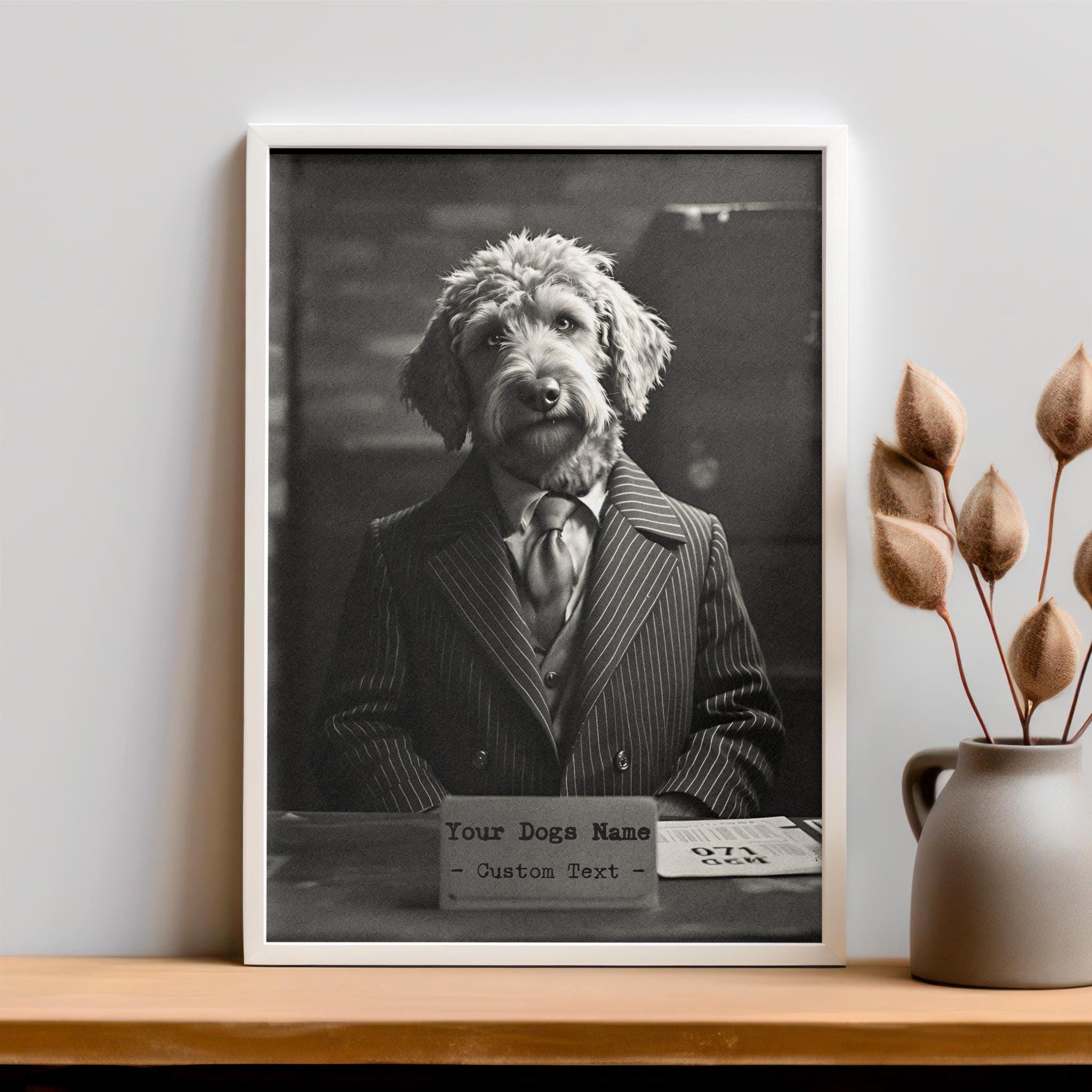 Custom Goldendoodle Mugshot Art Print: Vintage Pet Portrait