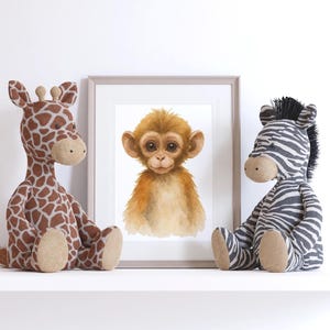 Baby Monkey Safari Nursery Print: Boho Animal Kids Room Decor