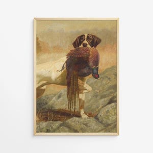 Vintage Pointer & Pheasant Art Print | Antique Oil Painting Fine Art | Country Decor Wall Art | Animal Lover Gift | Print + Shipped