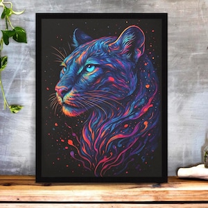 Puma キャンバス ウォールアート - 鮮やかな抽象的なジャングルキャットの絵画、リビングルームやオフィスに最適なモダンな動物装飾、キャンバスアート作品（発送済み）