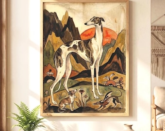 Greyhound Dog Fine Art Print - Antique Canine Painting, Mid Century Wall Art