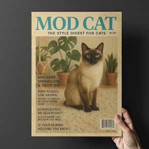 Vintage Mod Katze Poster Wand Kunst | Retro lustige Katzendekor | Coole Tierliebhaber Geschenk Ungerahmt Home Kunstwerk