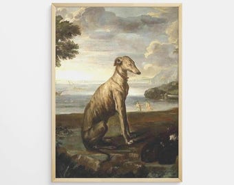 Vintage Greyhound Painting: Restored Antique Dog Art Print (Digital Download)