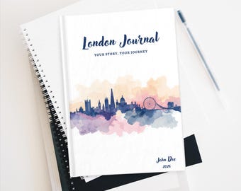 Diario de viaje de Londres / Cuaderno de acuarela con el horizonte de la ciudad / Diario de viaje por el Reino Unido / Regalo personalizado de Londres