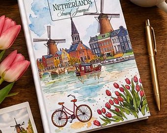 オランダ水彩風景旅行記 | 風車、チューリップ、自転車ノート