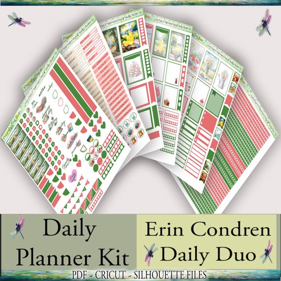 Erin Condren Daily Duo Planner Printable Stickers Kit: Lazy Days & Watermelon Ways (PDF, Cricut, Silhouette)