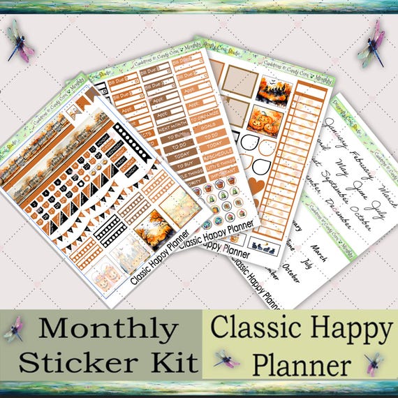 Classic Happy Planner Printable Stickers Monthly Kit | Cauldrons & Candy Corn | Silhouette + Cricut Cut Files + PDF