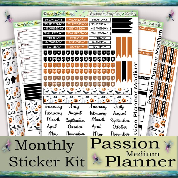 Passion Planner Medium | Monthly Kit | Printable Cauldrons & Candy Corn Stickers for Cricut, Silhouette, PDF Cutting