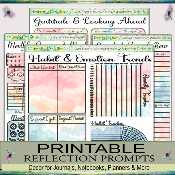 Reflections | Monthly Sticker Kit | Printable | Cottagecore | Lazy Days & Watermelon Ways | Silhouette, Cricut, PDF