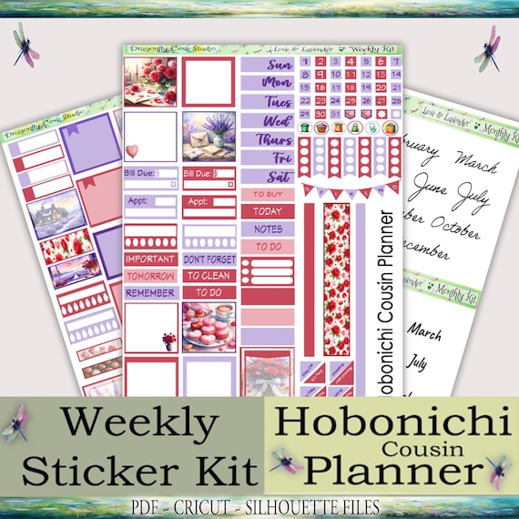 Hobonichi Cousin Weekly Planner Stickers: Love & Lavender (PDF, Cricut, Silhouette)