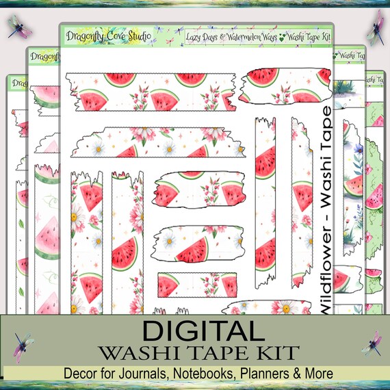 Washi Tape Digital | Lazy Days & Watermelon Ways | Sticker Kit | Goodnotes, Notability