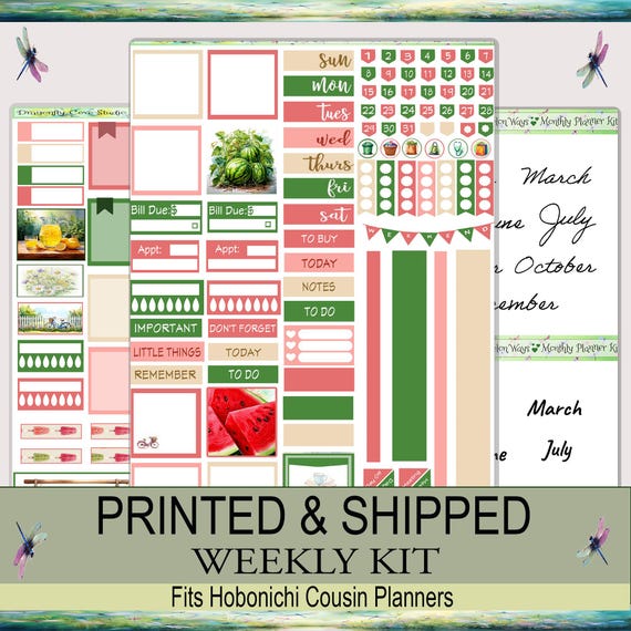Hobonichi Cousin Weekly Planner Stickers Kit | Lazy Days & Watermelon Ways | Printed, Shipped