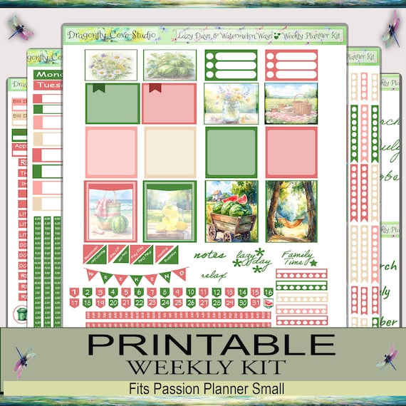 Passion Planner Small | Weekly Kit | Digital | Cottagecore | Lazy Days & Watermelon Ways | Cricut, Silhouette, PDF