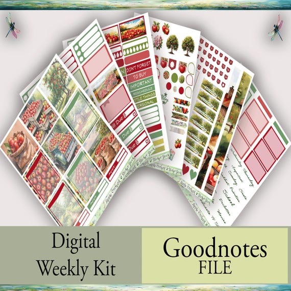 Goodnotes Weekly Digital Planner Stickers – Charming Apple Orchard | Cute & Functional Designs for Organization