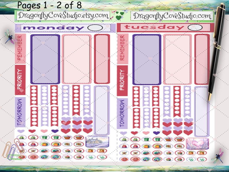 Hobonichi Techo Daily Planner Printable Stickers Kit: Love & Lavender ...