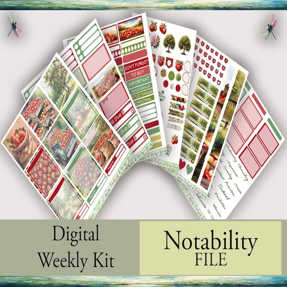 Notability Weekly Printable Stickers Kit - Charming Apple Orchard: Includes Silhouette & Cricut Cut Files