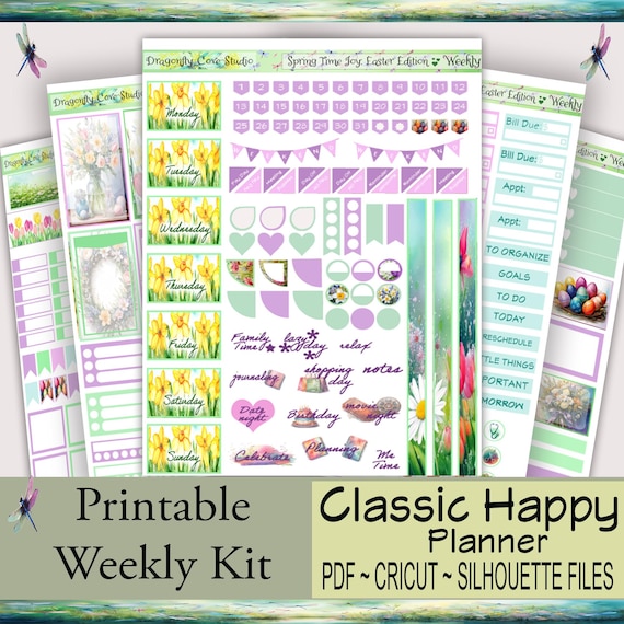 Classic Happy Planner Weekly - Printable Stickers Kit | Springtime Joy: Easter Edition | Silhouette & Cricut Cut Files + PDF