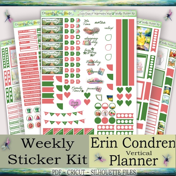 Erin Condren Vertical Weekly Kit | Lazy Days & Watermelon Ways | Silhouette + Cricut Cut Files + PDF