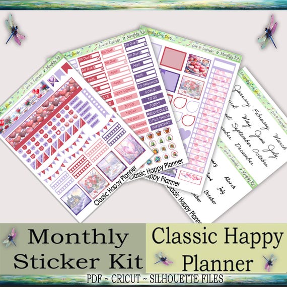 Classic Happy Planner Printable Stickers Monthly Kit | Love & Lavender | Silhouette + Cricut Cut Files + PDF