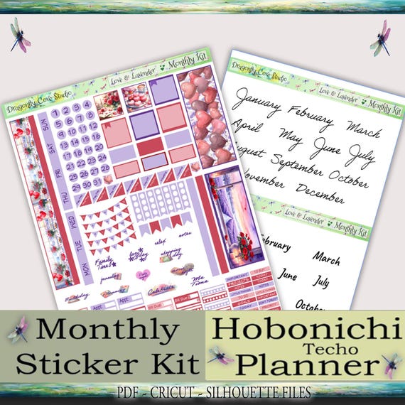 Hobonichi Techo Monthly Planner Stickers: Love & Lavender Valentine | Silhouette + Cricut + PDF