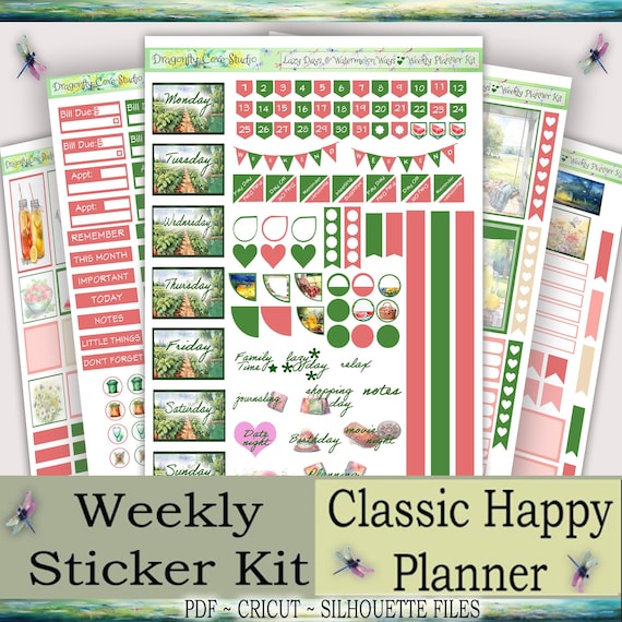 Classic Happy Planner Weekly Sticker Kit | Lazy Days & Watermelon Ways | Silhouette, Cricut, PDF Files