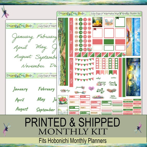 Hobonichi Monthly Planner Stickers Kit | Lazy Days & Watermelon Ways | Printed, Shipped