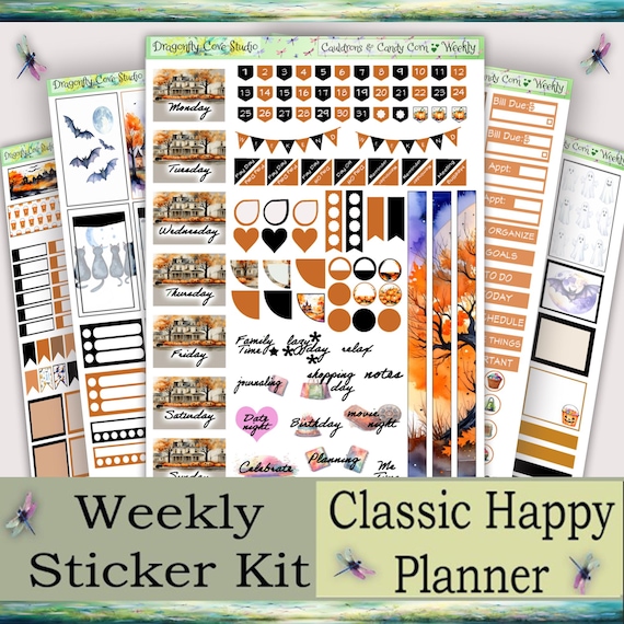 Classic Happy Planner Printable Stickers Weekly Kit – Cauldrons & Candy Corn | Silhouette + Cricut Cut Files + PDF for Hand Cutting