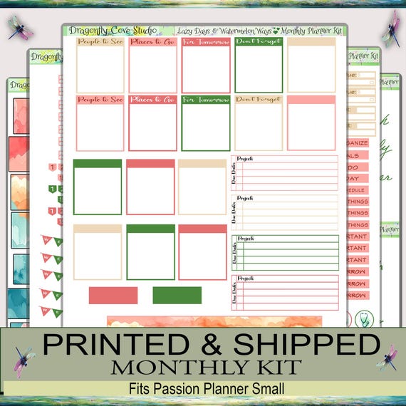 Passion Planner Small Monthly Sticker Kit | Cottagecore | Lazy Days & Watermelon Ways | Printed, Shipped