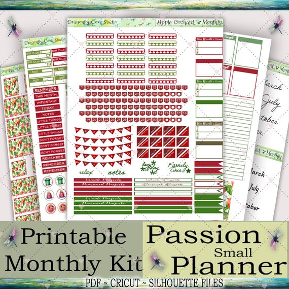 Passion Planner Small | Monthly Kit | Printable Apple Orchard Stickers for Cricut, Silhouette & PDF Cutting