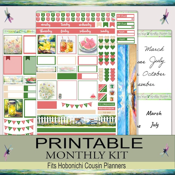 Hobonichi Cousin Planner Stickers | Monthly Kit | Lazy Days & Watermelon Ways (PDF, PNG, Silhouette Files)