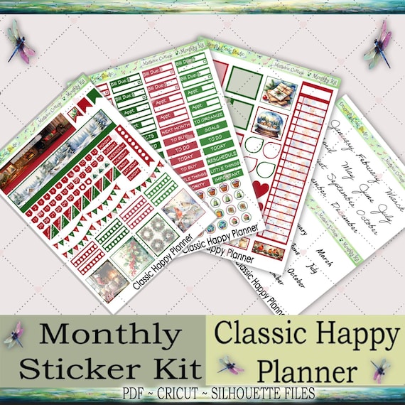 Classic Happy Planner | Monthly Printable Stickers Kit | Mistletoe Cottage | Silhouette + Cricut Cut Files + PDF for Hand Cutting