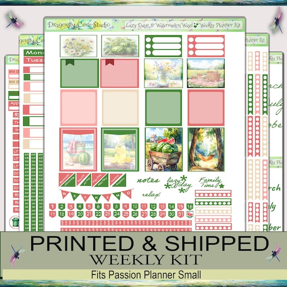 Passion Planner Small Weekly Sticker Kit | Cottagecore | Lazy Days & Watermelon Ways | Printed, Shipped