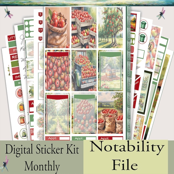 Notability Monthly Digital Stickers - Charming Apple Orchard | Digital Planner Stickers for Organization & Cute Functional Planning